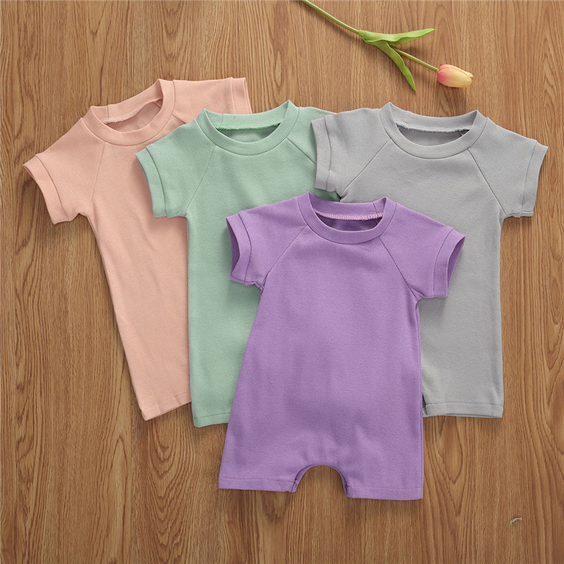 

2020 Summer Newborn Infant Baby Boys Girls Clothes Solid Ribbed Cotton Romper Jumpsuit Shorts Short Sleeve Infant Outfit 0-18M