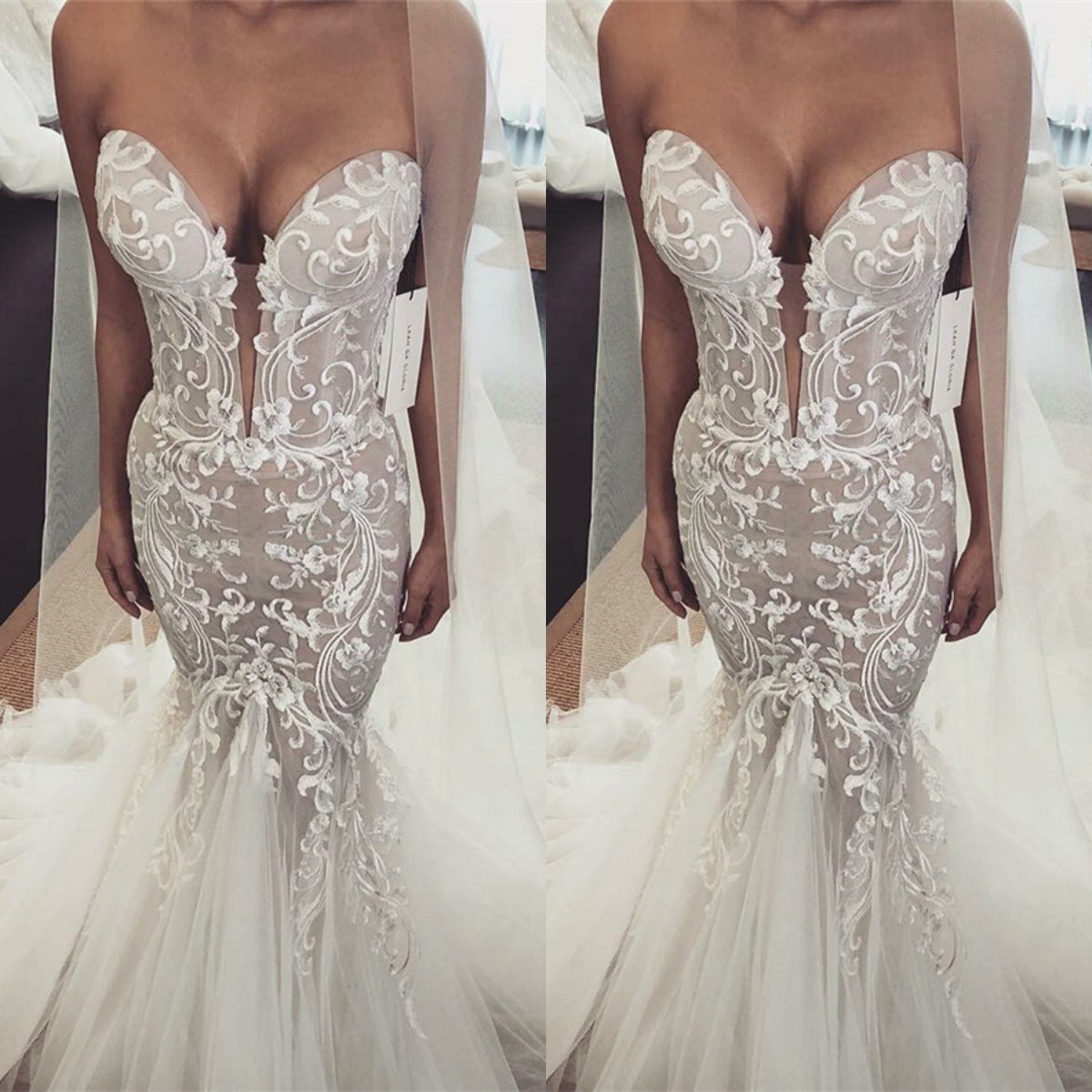 

Sexy Lace Tulle Mermaid Wedding Dresses Sweetheart Sleeveless Long Sweep Train Country Bridal Dress Custom Made Beach Wedding Gowns, Black