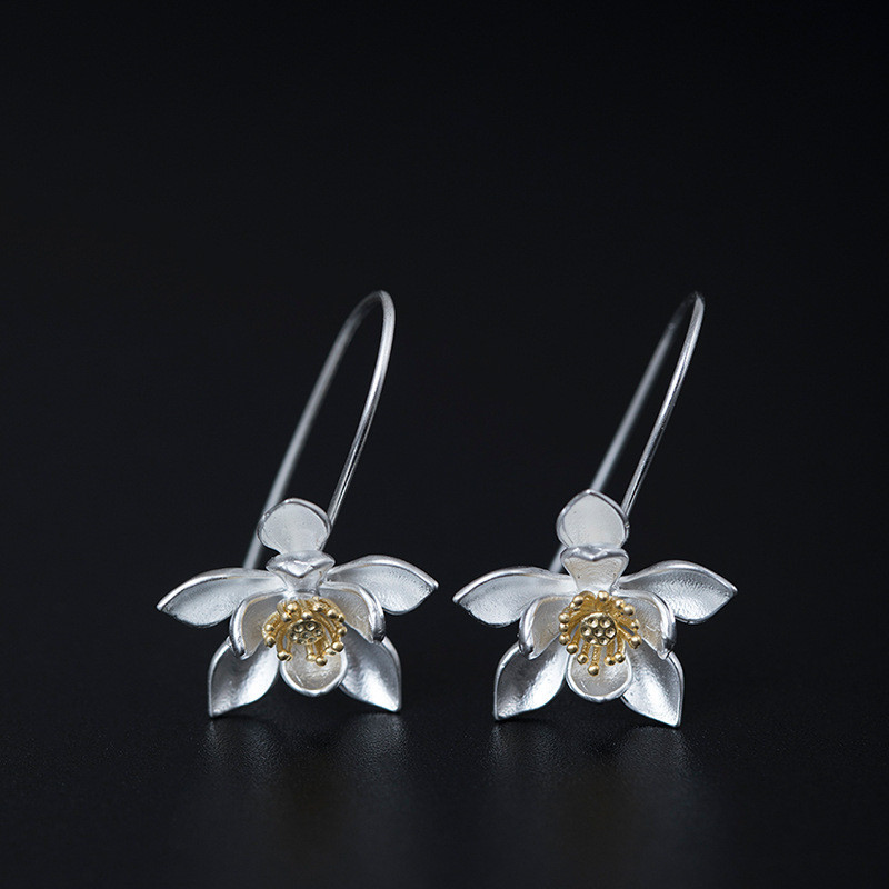 

Authentic 925 Sterling Silver Lotus Flower Stud Earring For Women Mother Gift New Ethnic Sterling Silver 925 Jewelry Wedding Gifts
