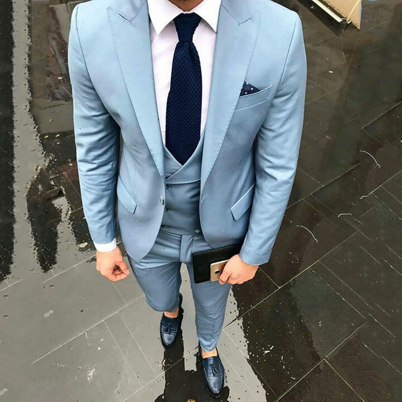

Summer Blue Men Suits for Wedding Groom Tuxedo Man Items Groomsmen Blazer Prom Party 3Piece Terno Masculino Costume Homme trajes de hombre, Same as image