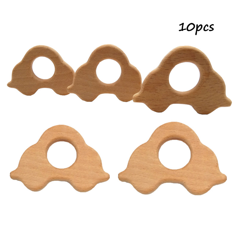 

10pcs Wooden Car shape Teethers Nature Baby Teething Toy Organic Baby Teether Wooden Teether Natural Teething Grasping Toy