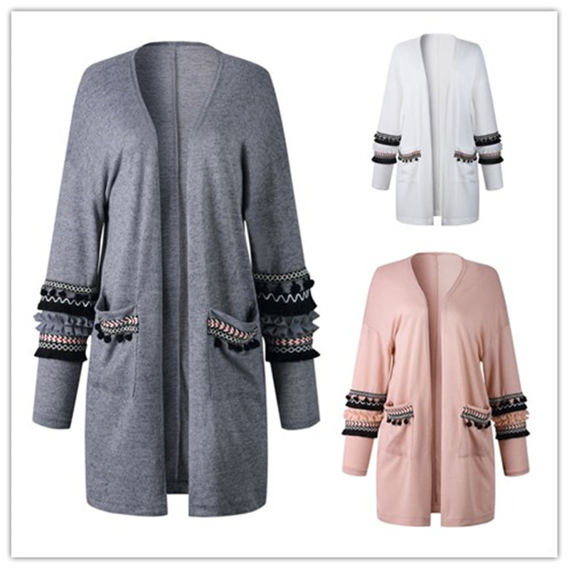 

2020 Brand Hot selling hot models autumn and winter Coat female fashion stitching long-sleeved women' long cardigan jacket, Gray