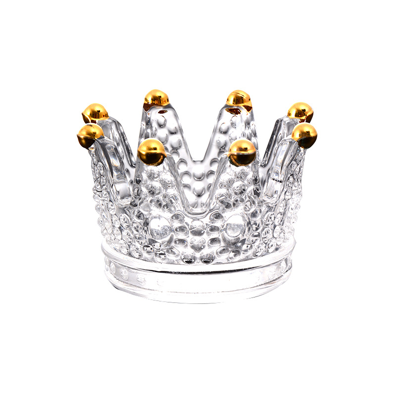 

Crystal Glass Crown Shaped Votive Tea Light Candle Holder Crafted Jewelry Organize Plate Creative Ashtray Home Wedding Decoration
