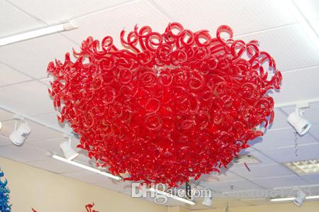 

100% Mouth Blown Murano Glass Art Chandelier Light Chihuly Style Red Glass Shade LED Light Source Hanging Chain Chandelier