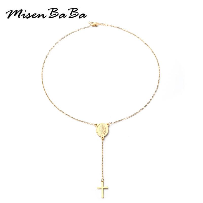

Pendant Necklaces Stainless Steel Cross Jesus Necklace Long Chain For Woman Catholic Church Jewelry