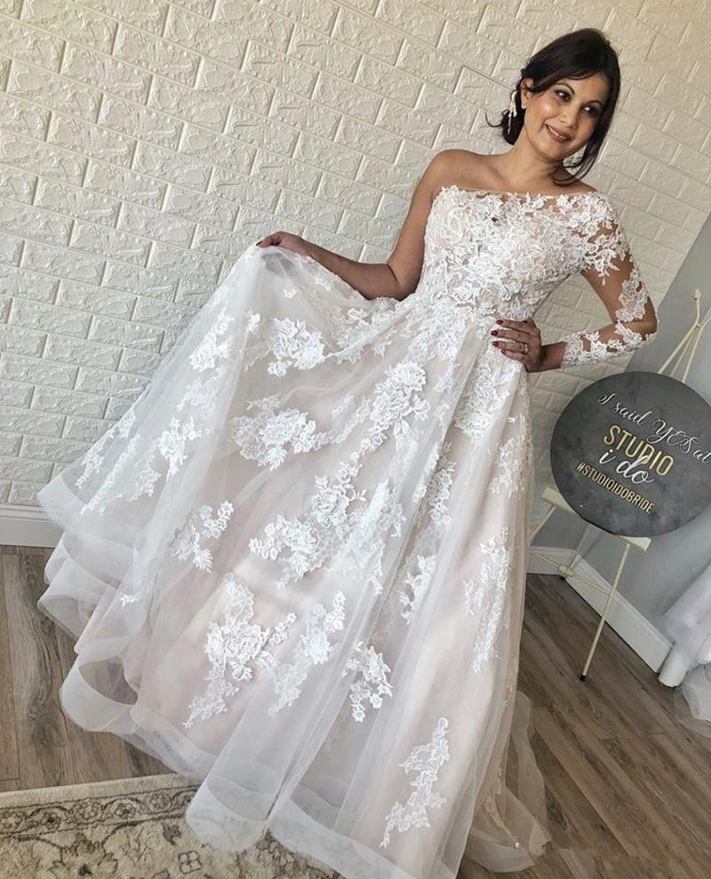 

Elegant One Shoulder Wedding Dresses One Sleeve Appliqued Bridal Gowns Saudi Arabic Sweep Train Lace Plus Size Wedding Gowns Custom, Silver