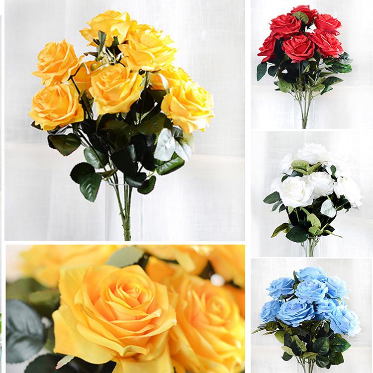 

IdealHouse 10 Heads Artificial Rose Flower Bouquet for Wedding Car Home Decoration, White