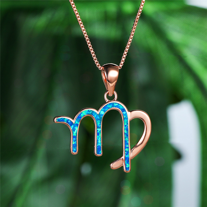 

Cute Female Blue Opal Pendant Necklace Charm Rose Gold Silver Chain Necklaces For Women Dainty Bridal Virgo Wedding Necklace