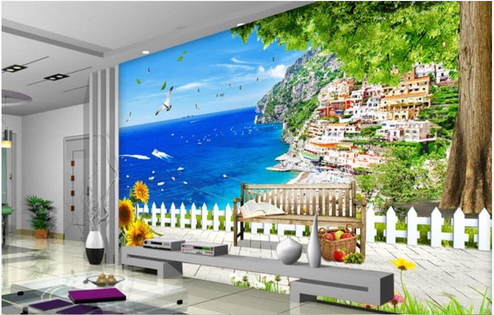 

3d wallpaper custom photo mural Beautiful European seaside city background home decor living room 3d wall murals wallpaper for walls 3 d, Non-woven wallpaper