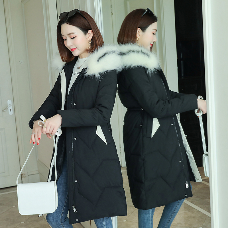 

Wholesale Down Cotton Women's New Slim Mid-length Long Fur Collar Cotton Jacket XS-XL, Creamy-white
