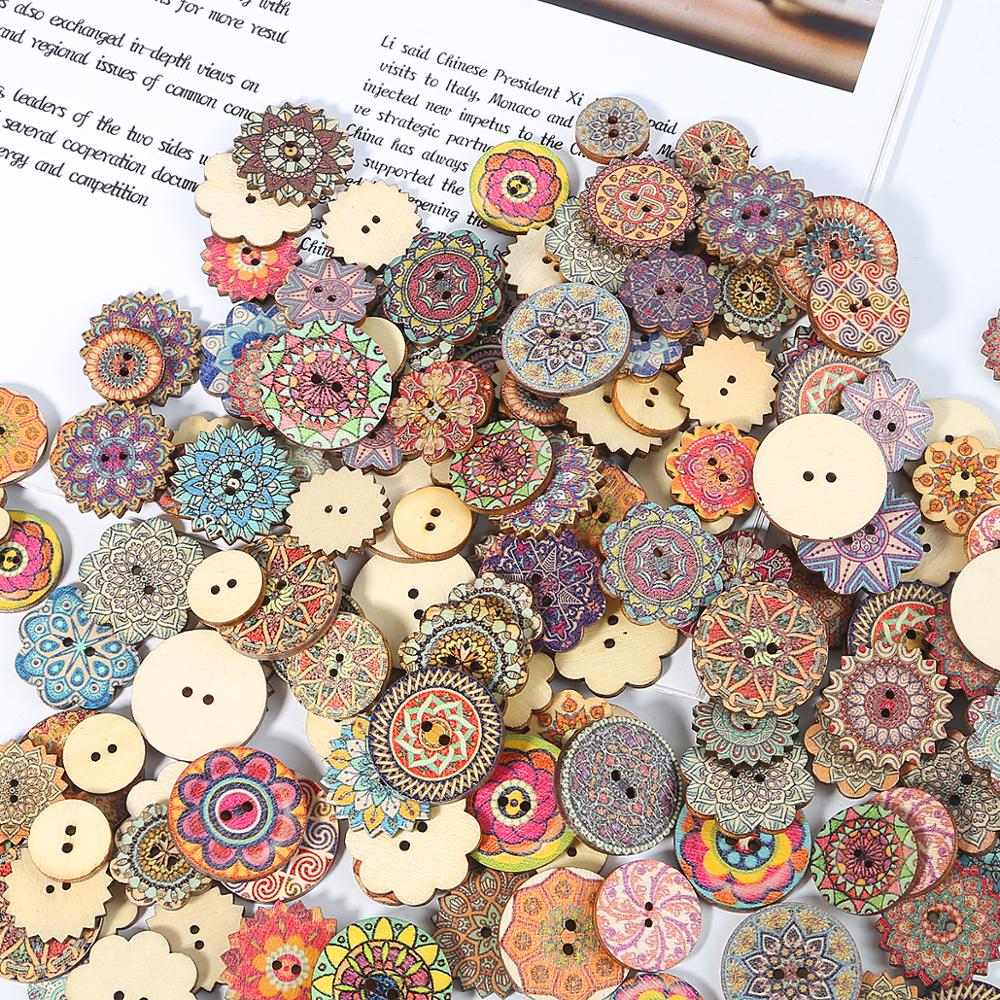 50pcs Mixed Wooden Star Shape Buttons 2 Holes for Sewing Scrapbooking 25mm