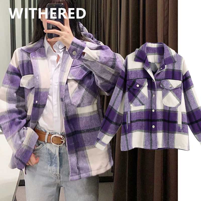 

Withered ins blogger vintage purple plaid oversize loose woolen jacket women casaco feminino jaqueta feminina short coat tops