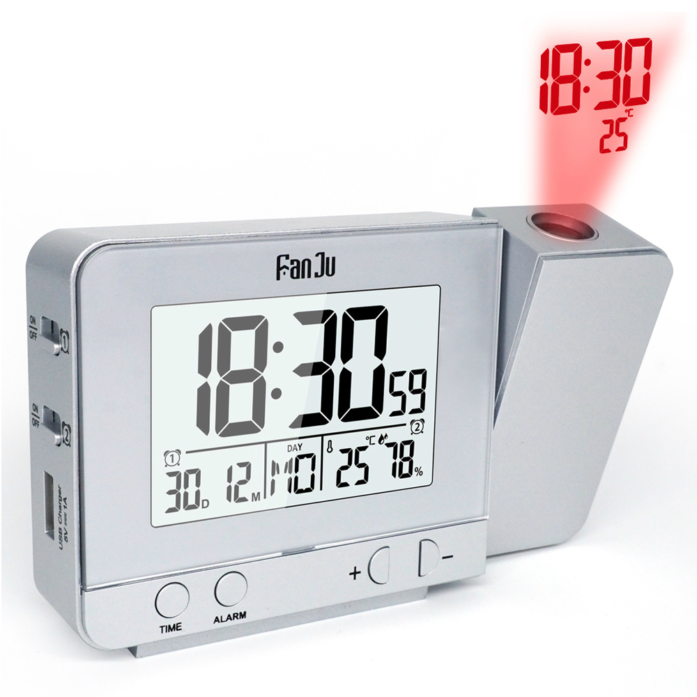 

Projection Alarm Clock with Temperature and Time USB Charger Indoor Humidity