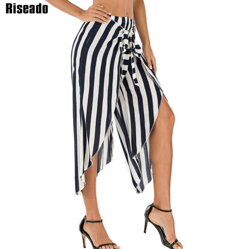 

Riseado Striped Cover Ups Knotted Beach Dress Pants Summer Beach Cover-up Bathing Suit Women Sexy Skirt Swimwear