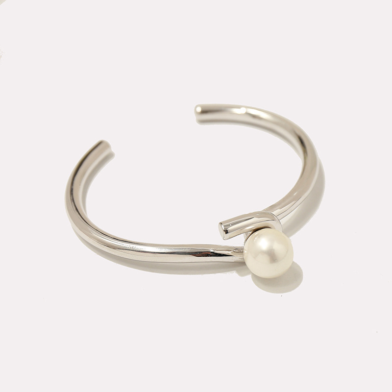

luxury designer bangles women fashion bracelet elegant white pearl bangle women bracelet open stainless steel jewelry, Black
