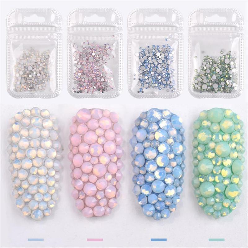 

350pcs/pack AB Flatback Nail Rhinestone 3D Gems Opal Mixed Size Colorful Glitter Crystal DIY Nail Art Decorations Accessories