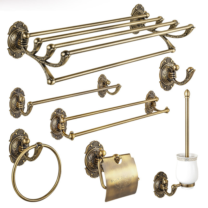 Bathroom Toilet Brush Holder Set Storage Shelf Hanger Wall Mounted Gold Chrome