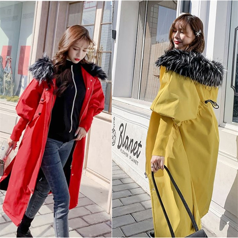 

2019 Fashion Large Fur Collar Hooded Winter Coats Women' Parka Jackets Casual warm Long Sleeve Winter Clothing Overcoats V1169, Black
