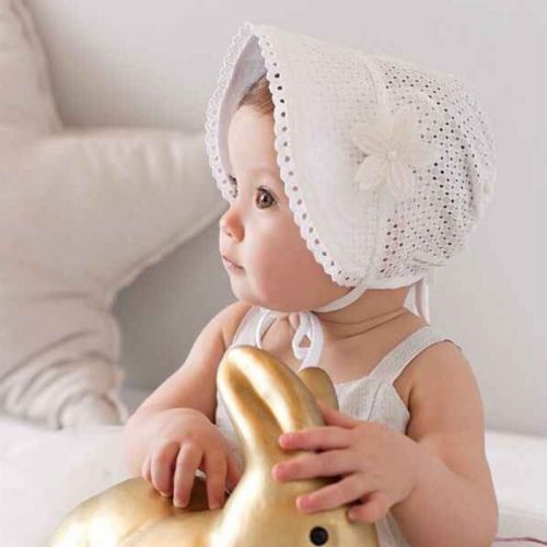 Cute Toddler Kids Baby Girls Flower Lace Hollow Out Sun Straps Hat Cap Summer Cotton Belted Hat Bonnet-image-505458412