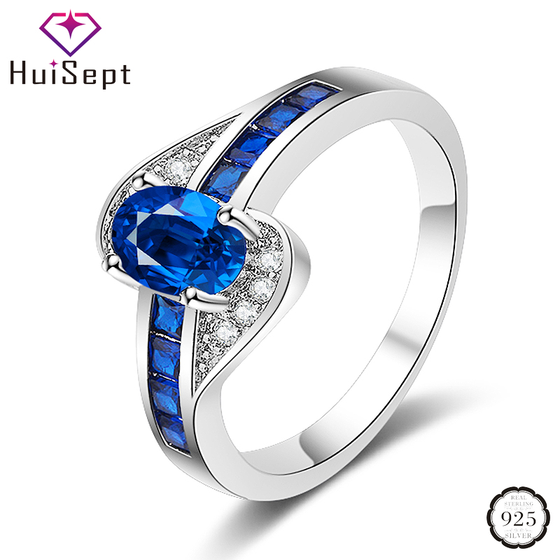 

Cluster Rings HuiSept 925 Silver Ring For Women Oval Shape Sapphire Zircon Gemstones Jewellery Wedding Promise Party Gift Wholesale