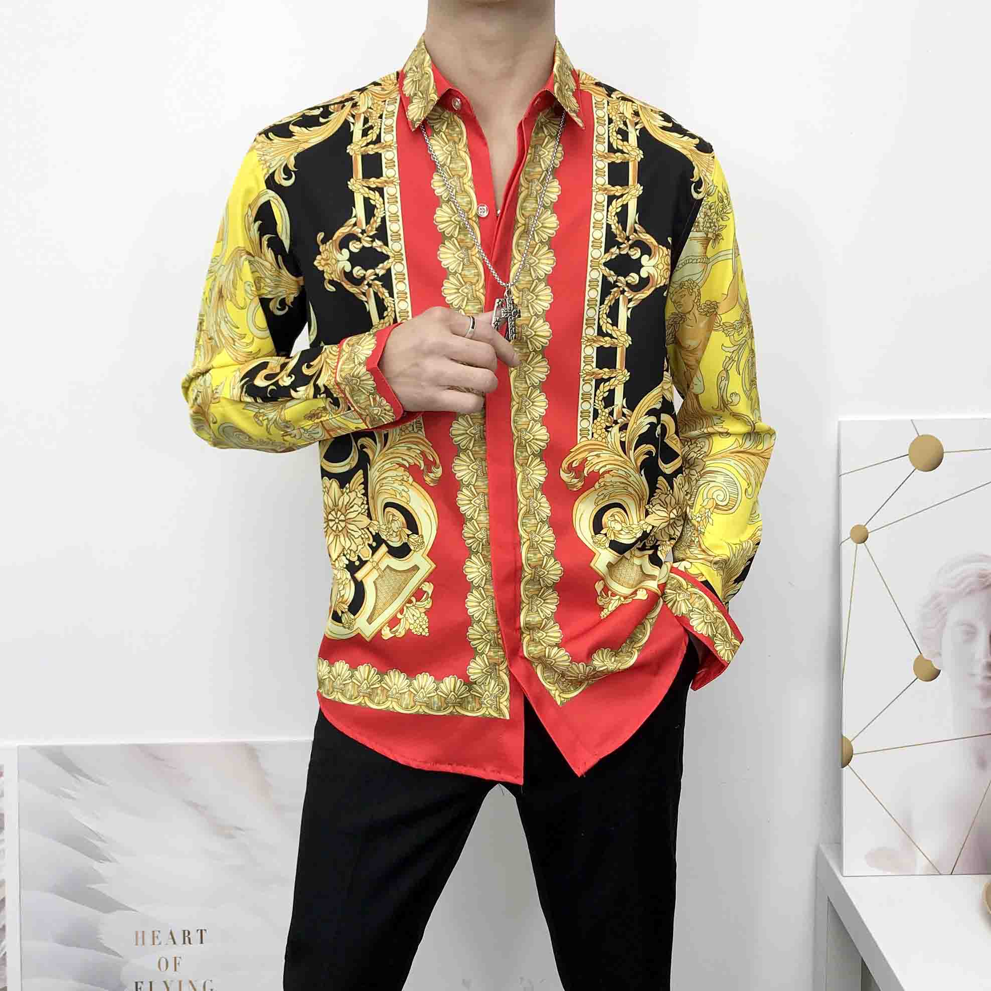 

European classic styleLuxury 20ss= men top business and leisure fashion shirts slim long sleeve shirt printing medusa crime