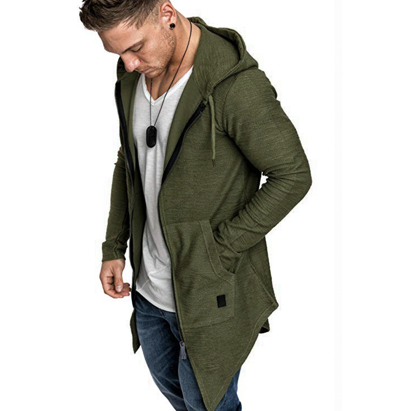 

2021 Mens Fashion Solid Color Hooded Jacket Raincoat Cardigan Long Sleeve Spring Autumn Casual Coats Male Clothing, Black