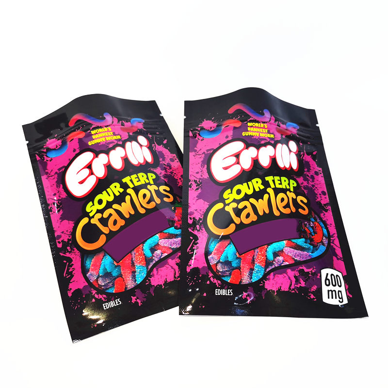

600mg Errlli Sour Terp Brite Crawlers Mylar Bags Glowworms Twisted Gummy Edibles Packaging Smell Proof Cookies California Bag