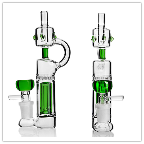 

Green Tube Bong Glass Water Bongs Dab Rigs Percolater Recycler Dab Rig Pipe Recycler 14mm Green Bowl Smoking Hookah