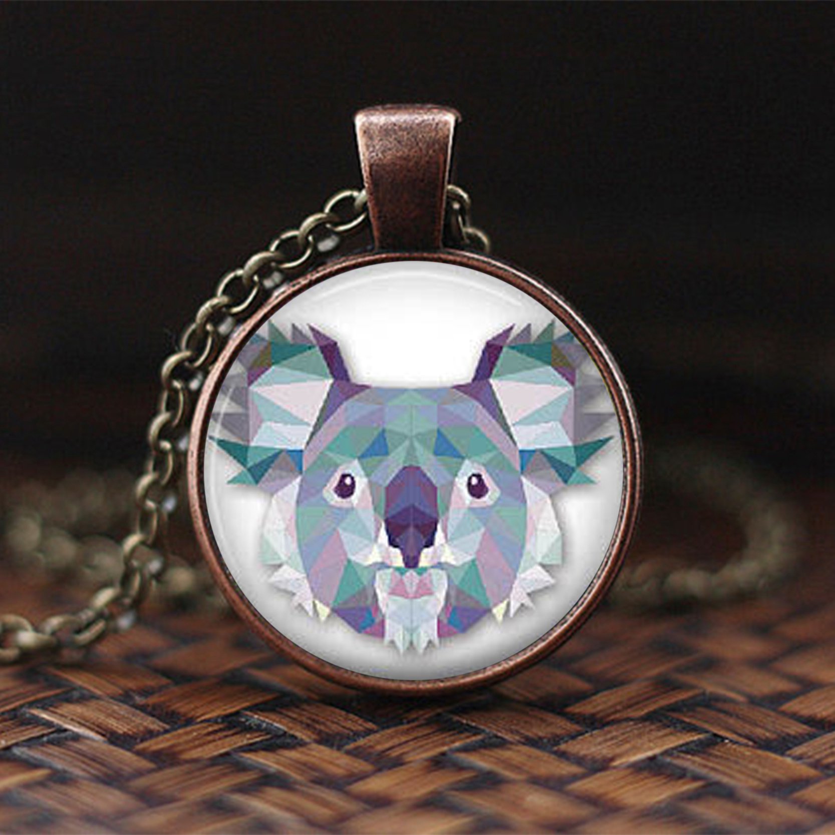 

New , Fashion Necklace Koala With Wolf, Pendant, Wild Animals, Jewelry, Glass Cabochon, Necklace, Handmade Jewelry For Women And Girls