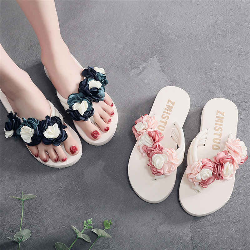 

Shoes Woman Fashion Casual All-purpose Hermitage Shoes Summer women's Slippers With Flower Flip Flops Women Slipper, Blue