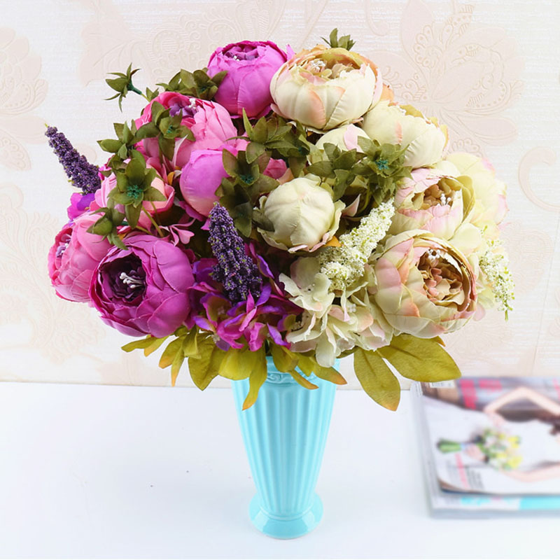 

13 Branches/Bouquet Artificial Flowers Peony Vivid Flores Artificiales Fake Flower Silk Rose Bride Bouquet Wedding Home Decor, Color 3