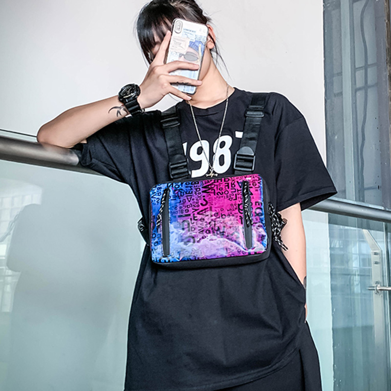

Men Hip-Hop Chest Bag Streetwear Vest Chest Rig Bags Fashion Women Tactical Waist Bag High capacity Functional Fanny pack HW799, Sky blue