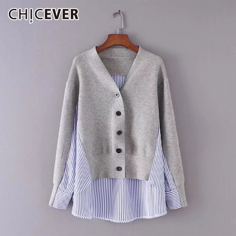 

CHICEVER Autumn Female Sweater For Women Top Long Sleeve Hem Asymmetrical Loose Big Size Cardigans Sweaters Jumper Clothes New Y193858609, Gray
