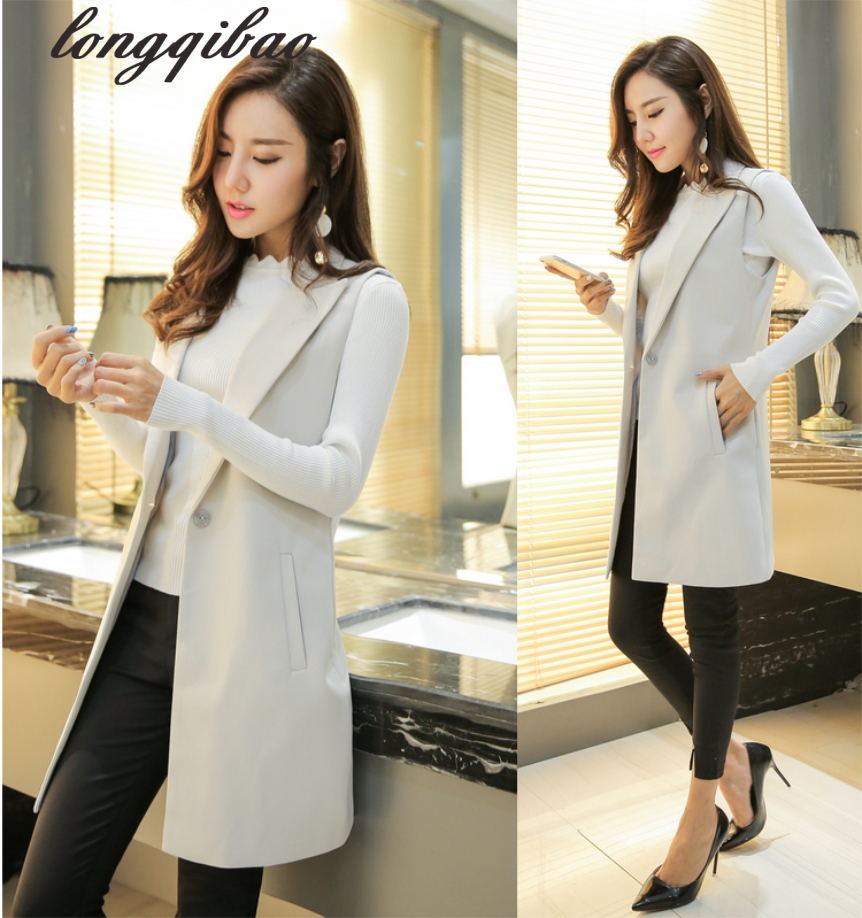 

2017 spring and autumn women' self-cultivation sleeveless suit horse clip fashion long vest TB7030, Black