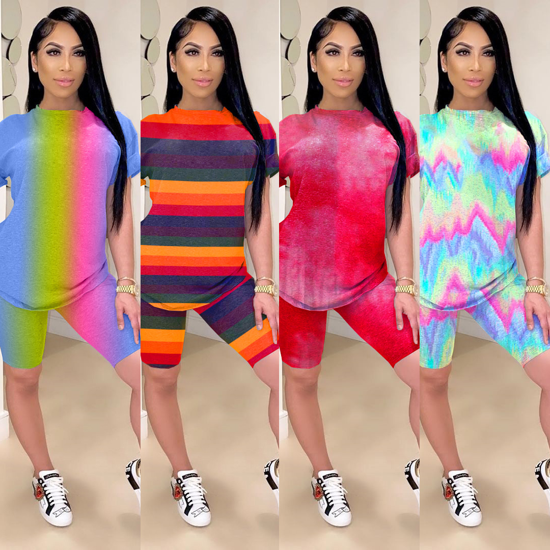 2020 New Summer Femmes Designer manches courtes Shorts 2PCS Costume numérique Imprimer Survêtements Casual Mode Femme Vêtements