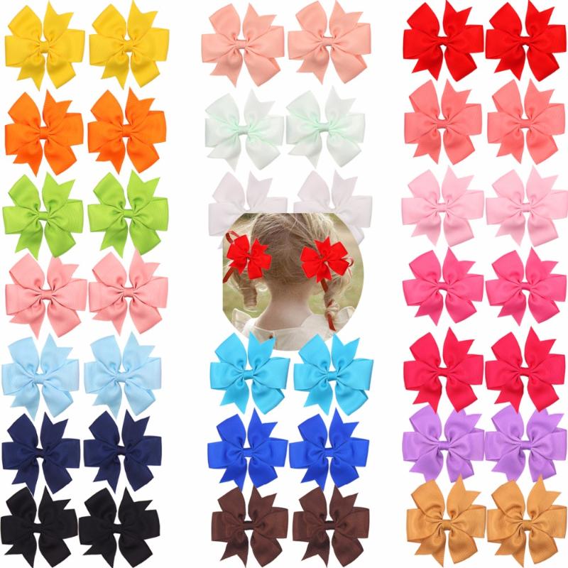 

20Pair(40pcs) 3" Boutique Hair Bows Girls Kids Children Alligator Clip Grosgrain Ribbon hair bow clips, As pic