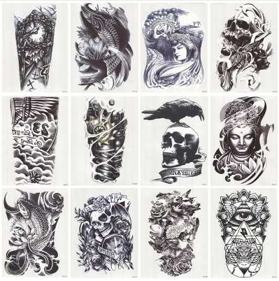 

12 Sheets Waterproof 3D Arm Sleeve Makeup Temporary Tattoos Sticker Men Women Flash Tatoos Body Arts Swimsuit Makeup Tools