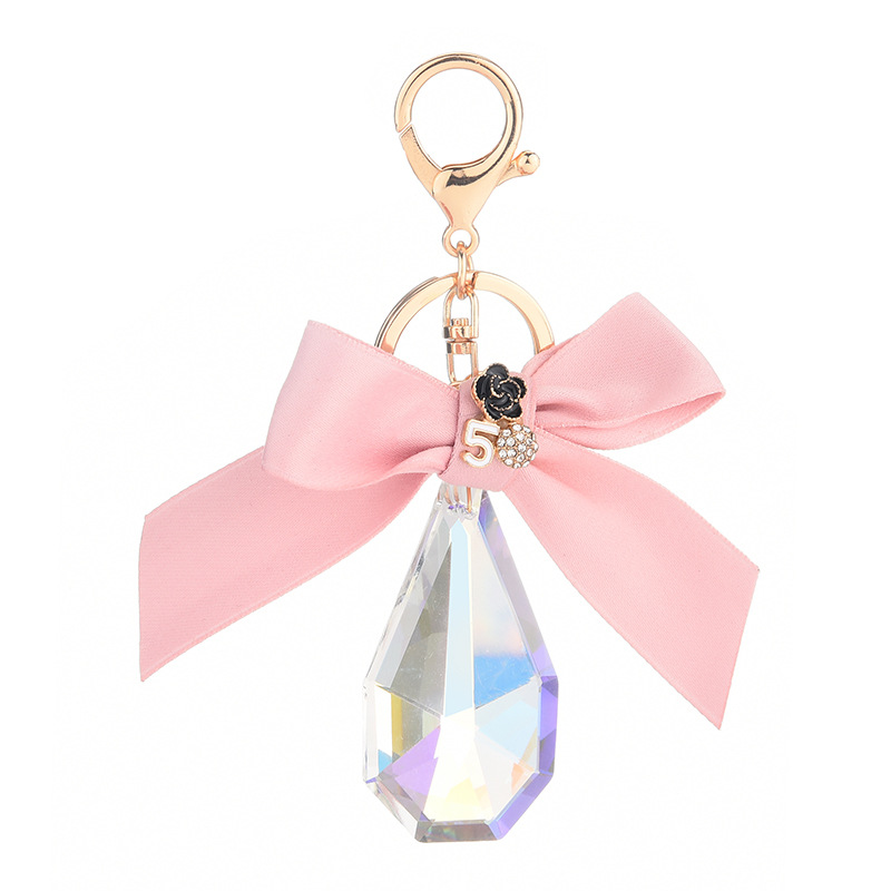 

Ribbon Bow Knot Keychain Crystal Stone Figure "5" Pendant For Bag Car Women Girls Fashion Key Rings Key Holder Jewelry Gift