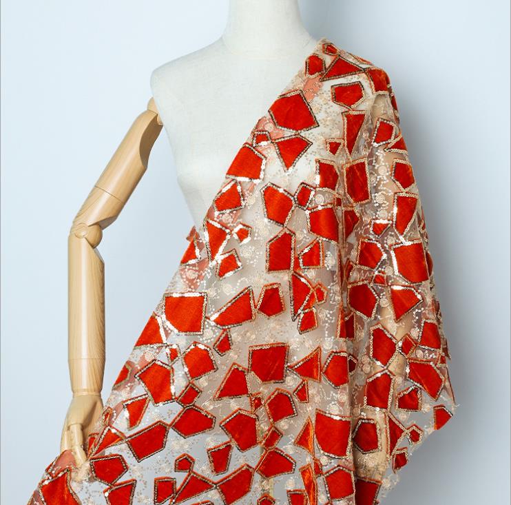 

Laser Embroidery Cloth With Exquisite Irregular Geometry Sequins Embroidered Fabric
