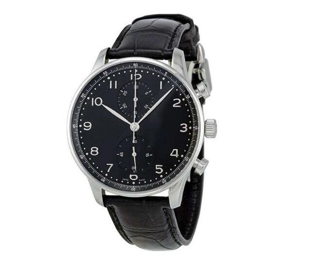 New Fashion Quartz Stopwatch Men's Stainless Steel Quartz Movement Watch Luxury Mens-Watches Wristwatches Black Leather I05-image-518712557