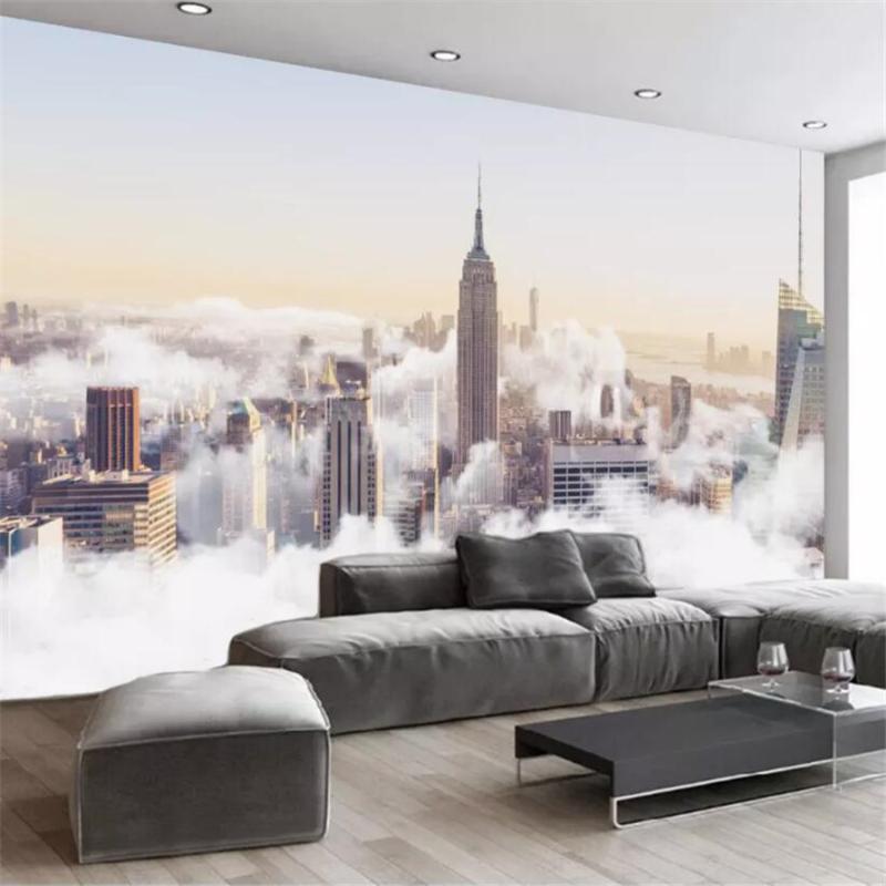 

mural Custom wallpaper 3d mural modern minimalistic abstract hand-painted city cloud sea landscape TV background wallpaper 3D, As pic