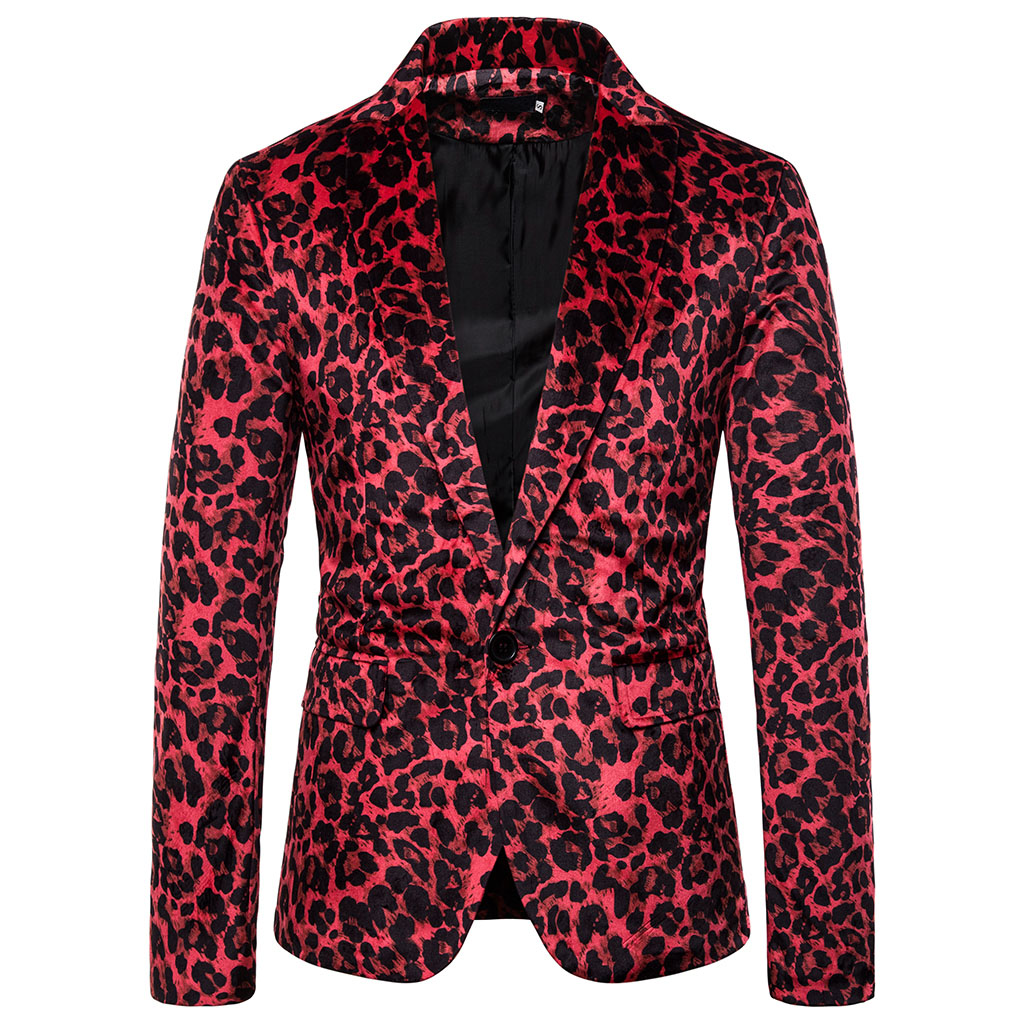 

SHUJIN Fashion Lepoard Printed Blazer Jackets 2019 Slim Fit Mens Tendy Suit Jacket High Quality Spring Autumn DJ Stage Clothes, A1