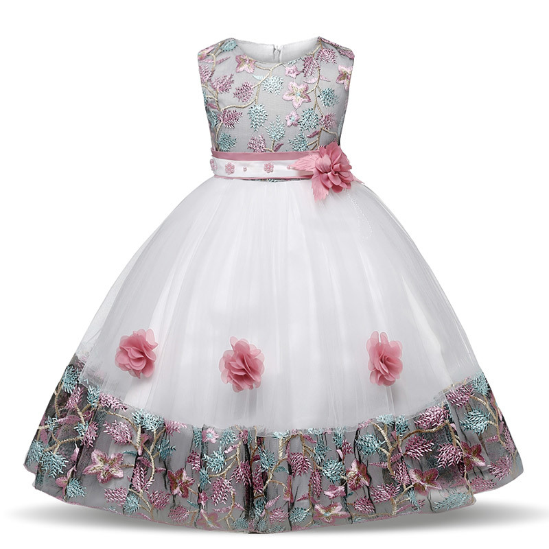 New Girls Long Sleeves Flower Party Dress in 8 Colours 12-18 Months to 7-8 Years