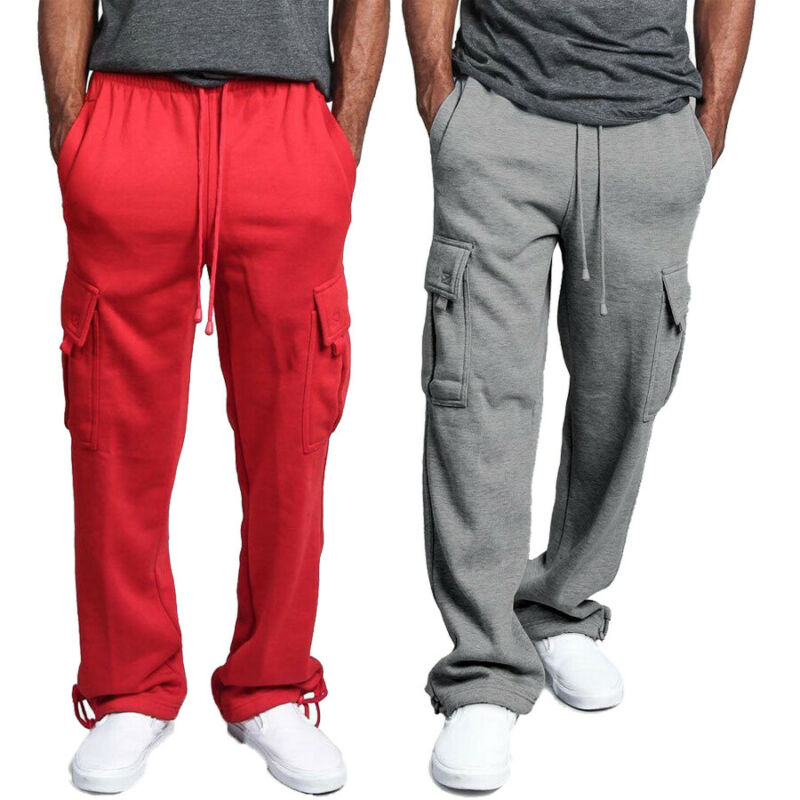 

2020 Fashion Casual Men's Pants New Jogger Heavy Weight Fleece Cargo Pocket Black Red Sweatpants