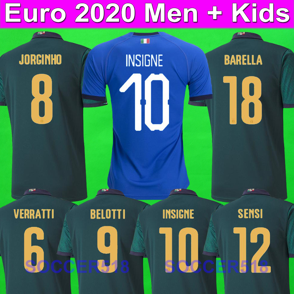 

JORGINHO INSIGNE BARELLA 2020 third green football shirts BONUCCI BERNARDESCHI BELOTTI IMMOBILE SENSI kids kits soccer jerseys BARELLA sets, Home