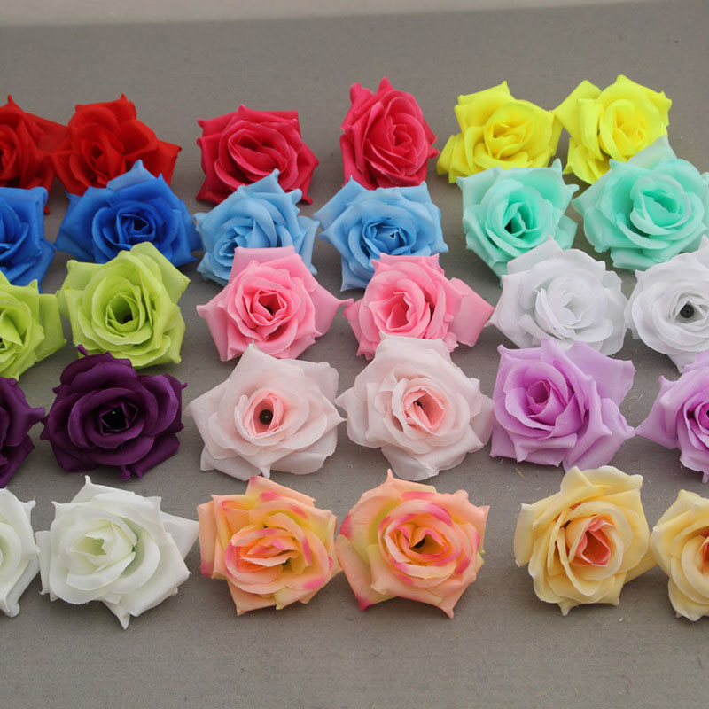 

High 50 Pcs Fake Artificial Silk Rose Heads Flower Buds DIY Bouquet Home Wedding Craft Decor Supplies UEJ, Rose red