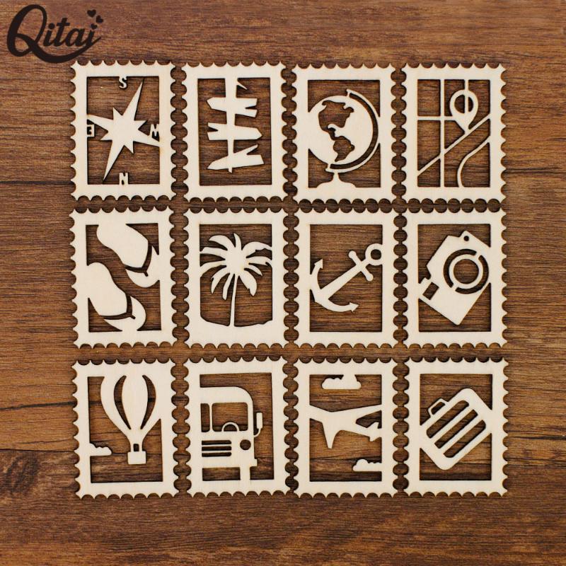 

QITAI 24PCS/BOX wooden stamp shape Crafts Slices For travel DIY Scrapbooking holiday Accessories Handmade Home Decor WF320