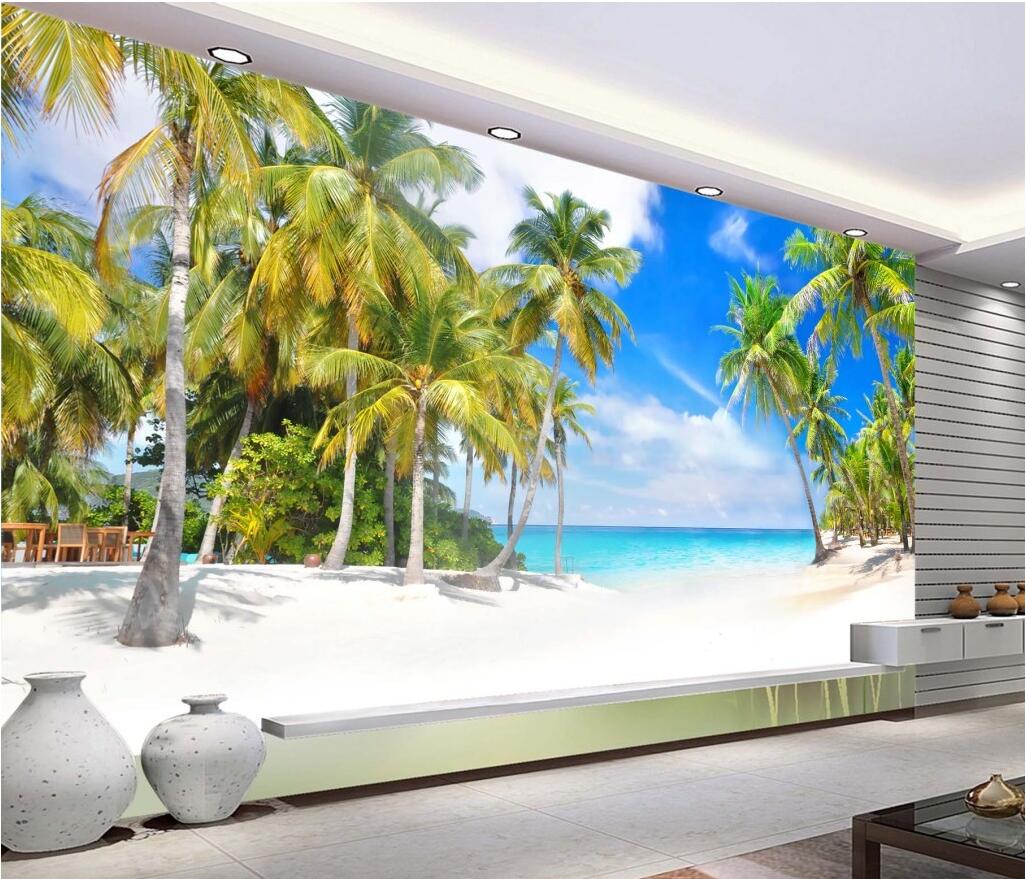 

WDBH custom photo 3d wallpaper Blue sky coconut tree seaside scenery living room home decor 3d wall murals wallpaper for walls 3 d living ro, Non-woven