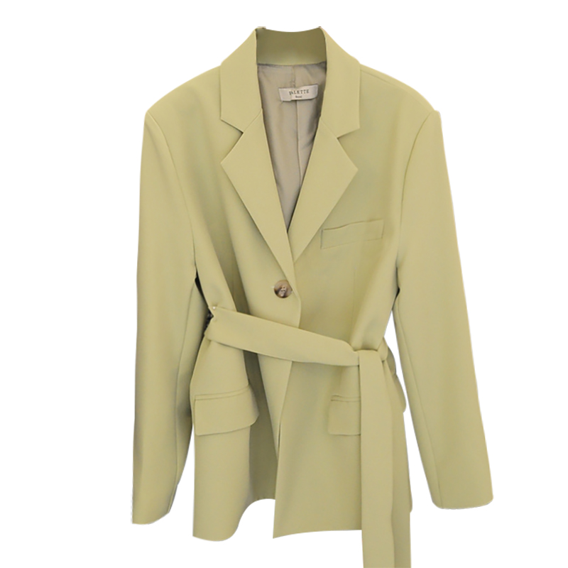 

EWQ] 2020 Spring Summer New Arrivals Notched Collar Full Sleeve Solid Pattern Pockets Women Office Lady Coat AY74406S, Avocado green