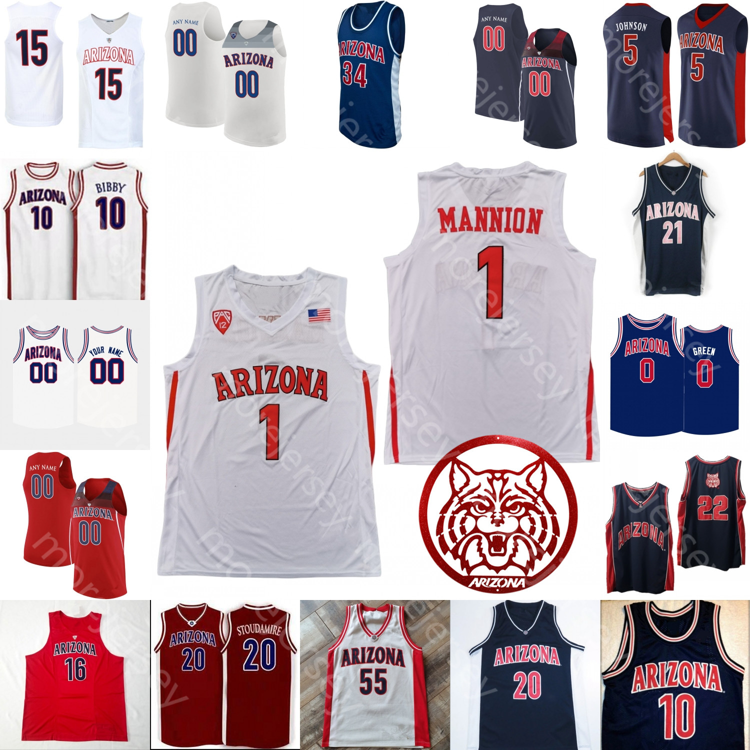 

Custom Arizona Wildcats Basketball Jersey NCAA College Josh Green Mike Bibby Nico Mannion Zeke Nnaji Gilbert Arenas Jason Terry Markkanen, Red i